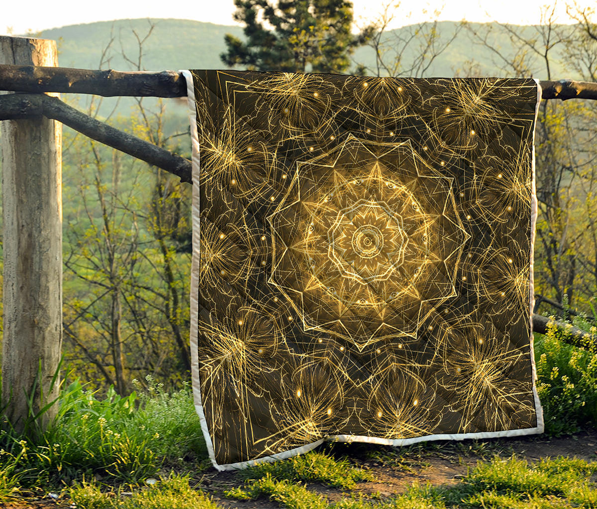 Gold Kaleidoscope Print Quilt