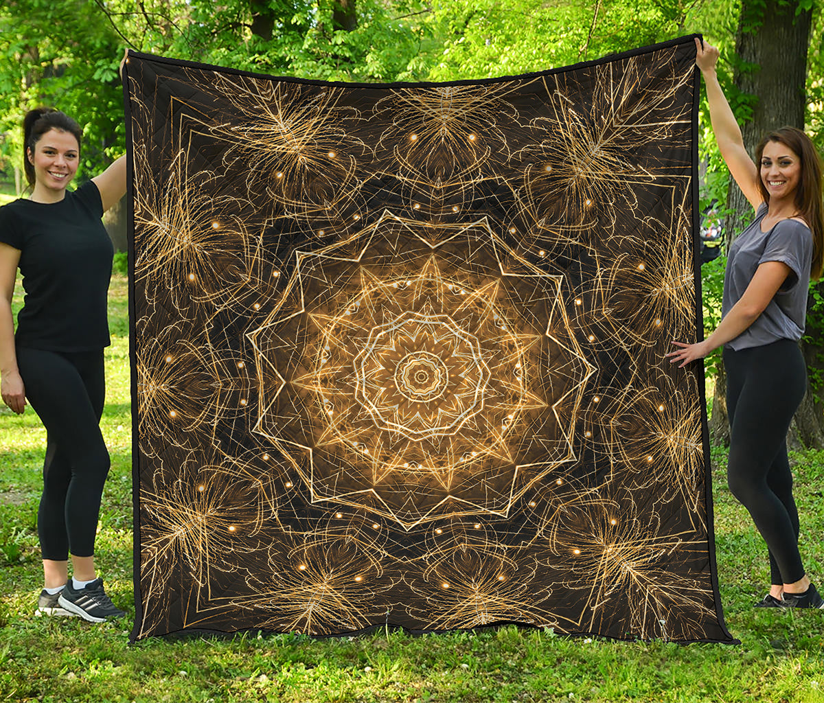 Gold Kaleidoscope Print Quilt