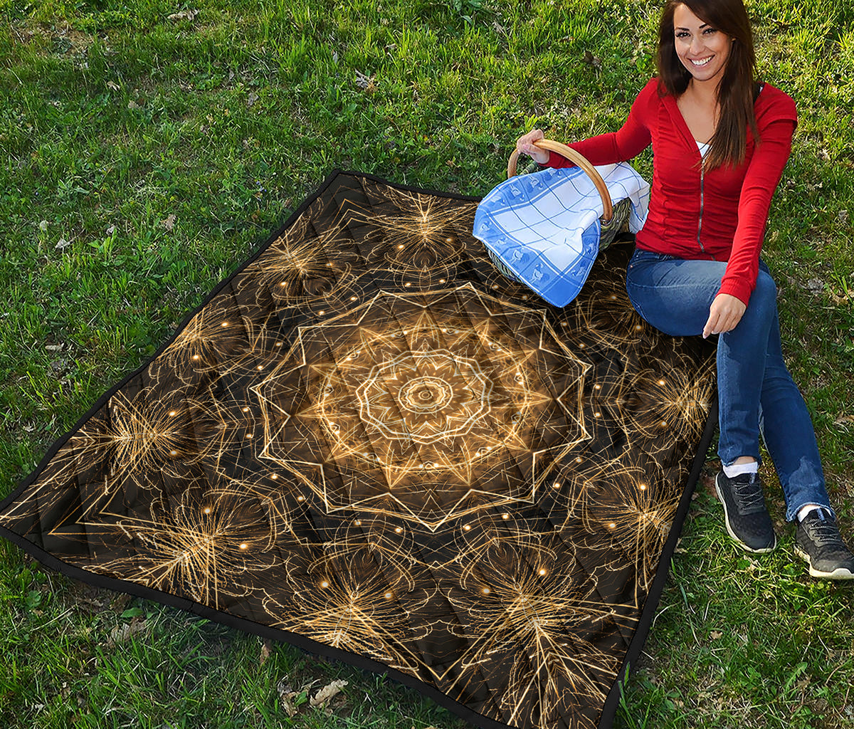 Gold Kaleidoscope Print Quilt