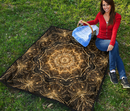 Gold Kaleidoscope Print Quilt
