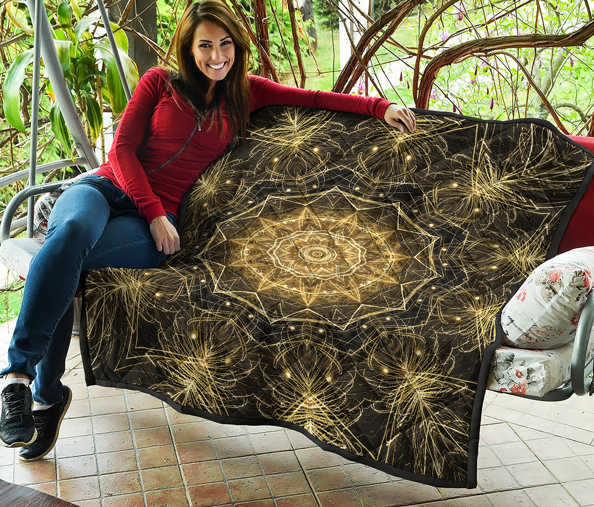 Gold Kaleidoscope Print Quilt