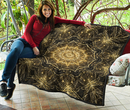 Gold Kaleidoscope Print Quilt