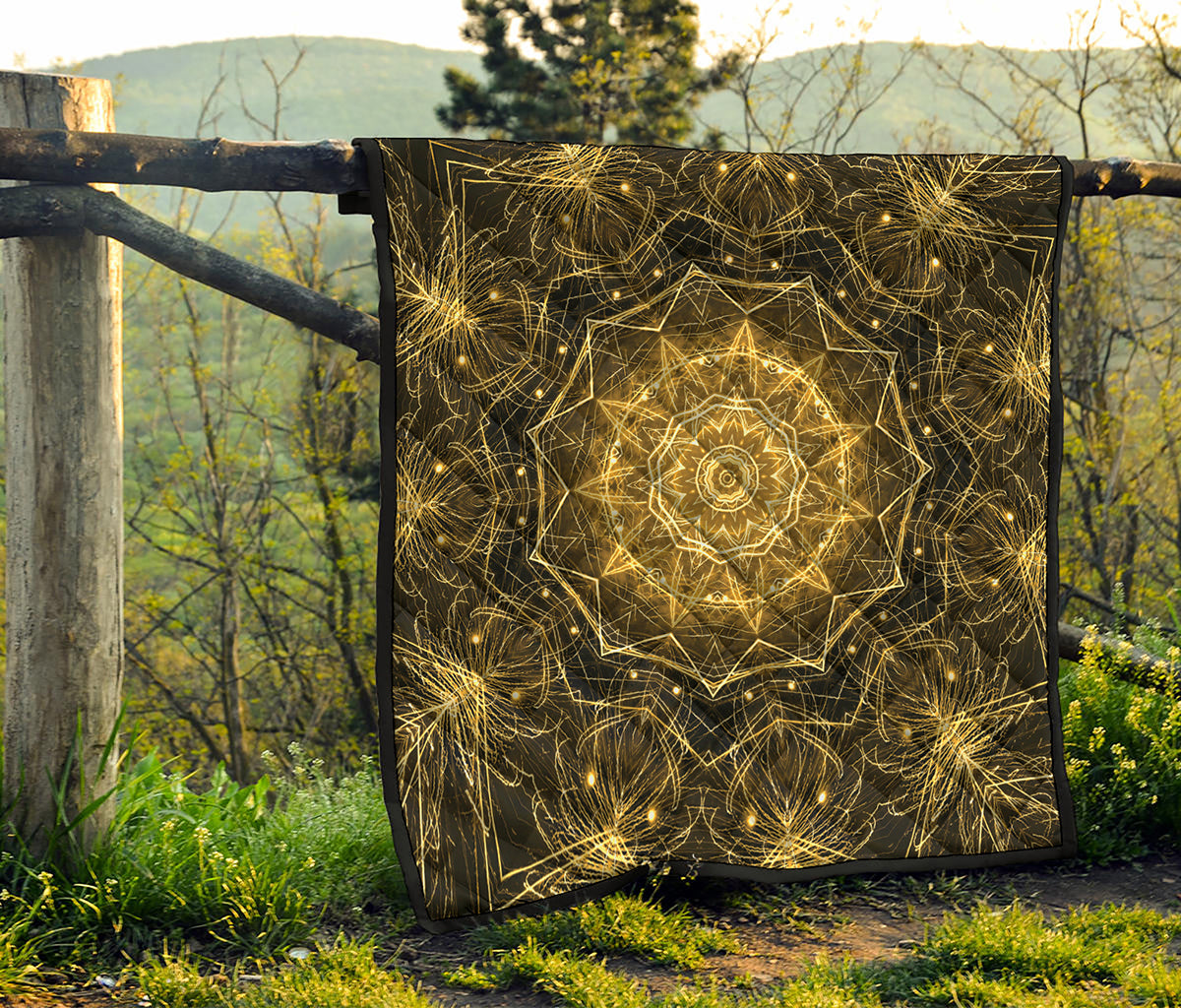 Gold Kaleidoscope Print Quilt
