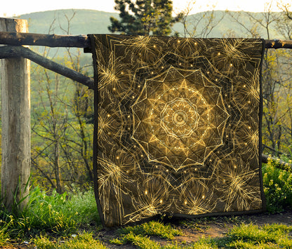 Gold Kaleidoscope Print Quilt