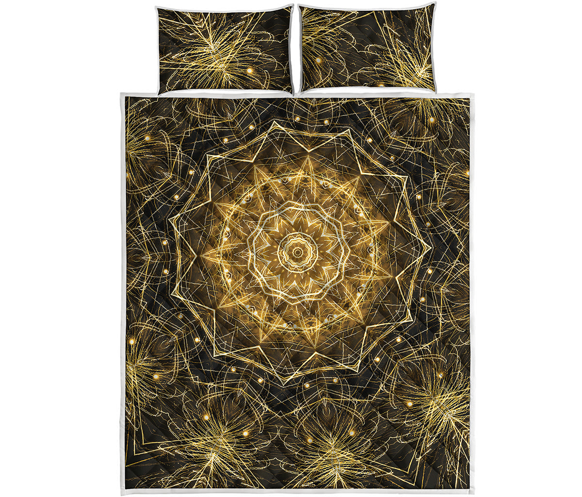 Gold Kaleidoscope Print Quilt Bed Set
