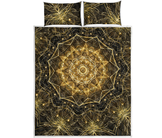 Gold Kaleidoscope Print Quilt Bed Set