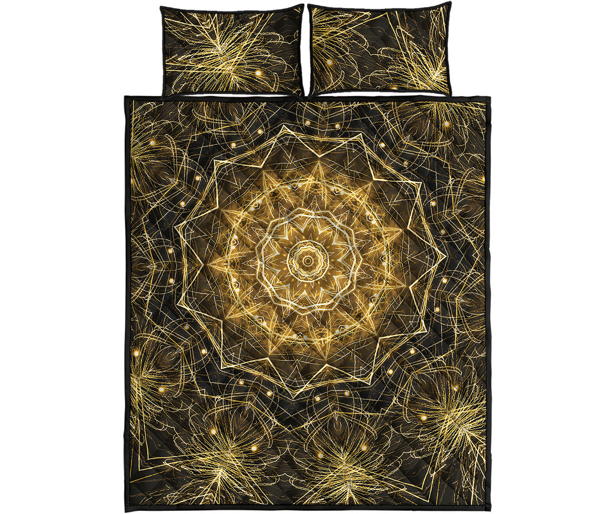 Gold Kaleidoscope Print Quilt Bed Set
