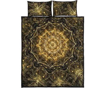 Gold Kaleidoscope Print Quilt Bed Set