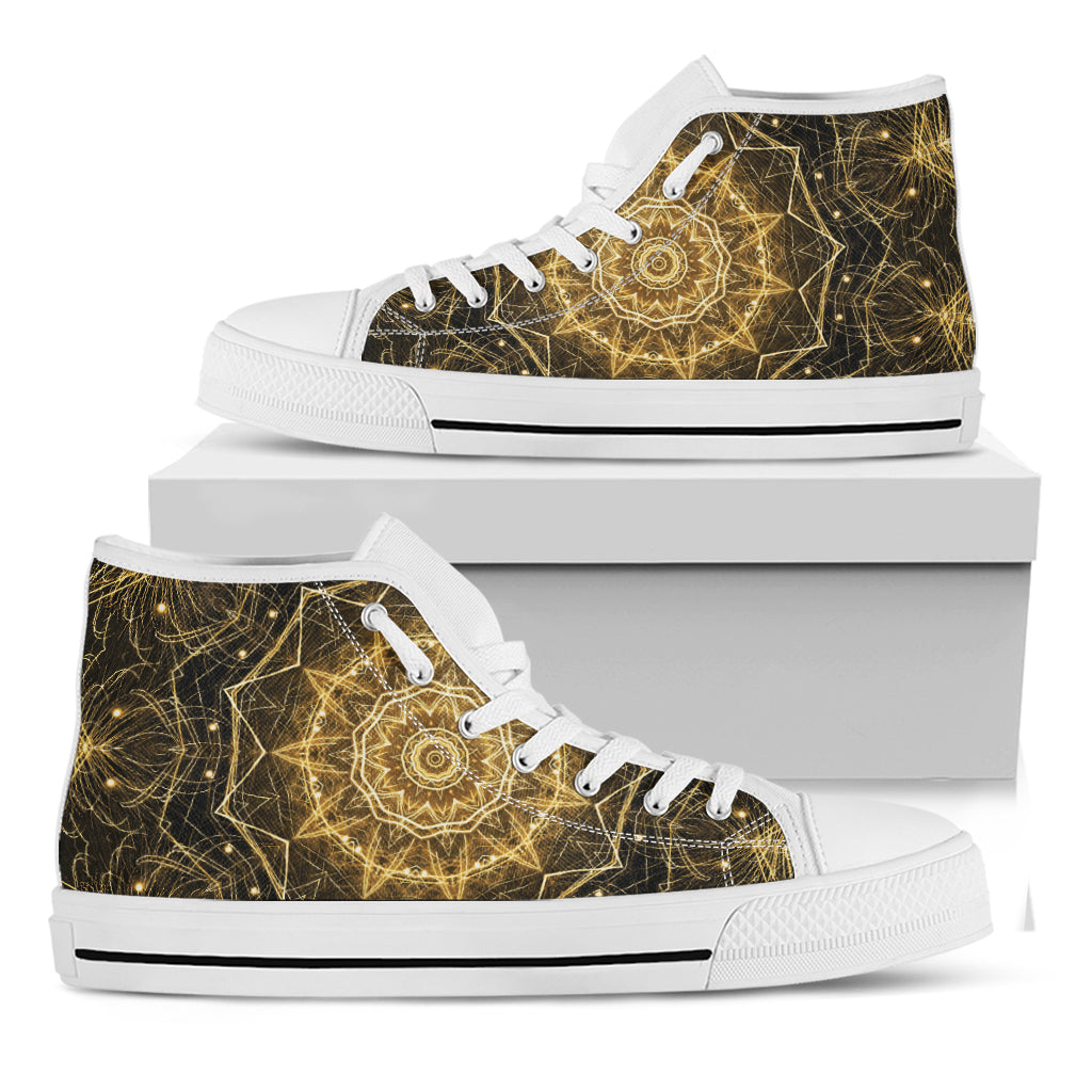 Gold Kaleidoscope Print White High Top Shoes