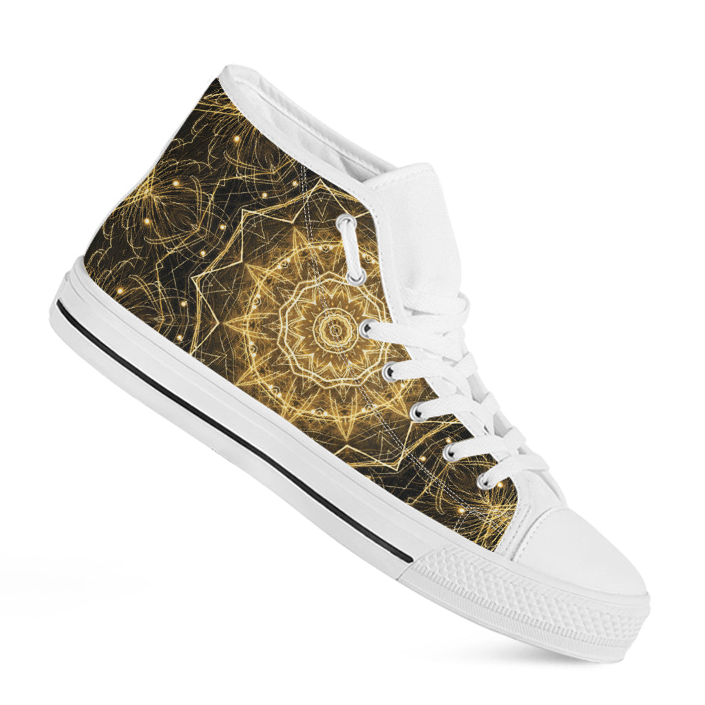 Gold Kaleidoscope Print White High Top Shoes
