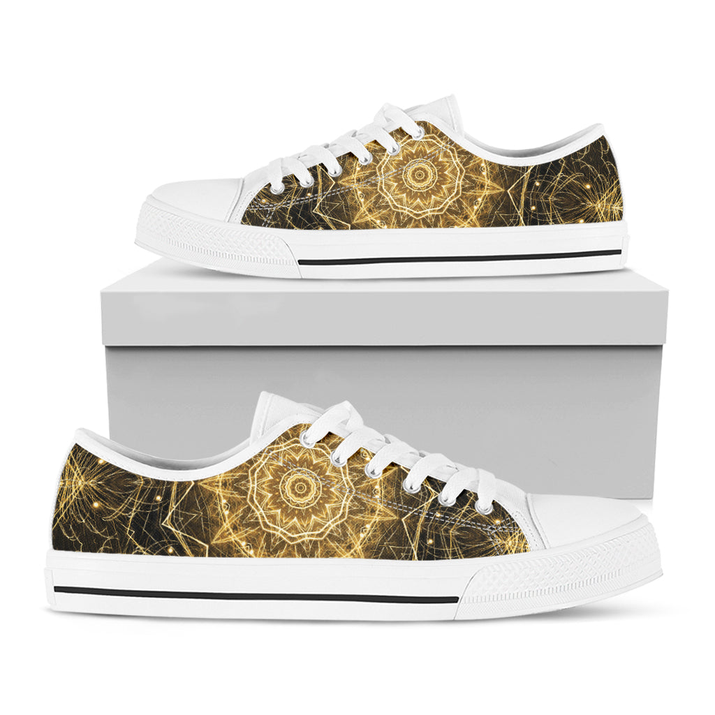 Gold Kaleidoscope Print White Low Top Shoes