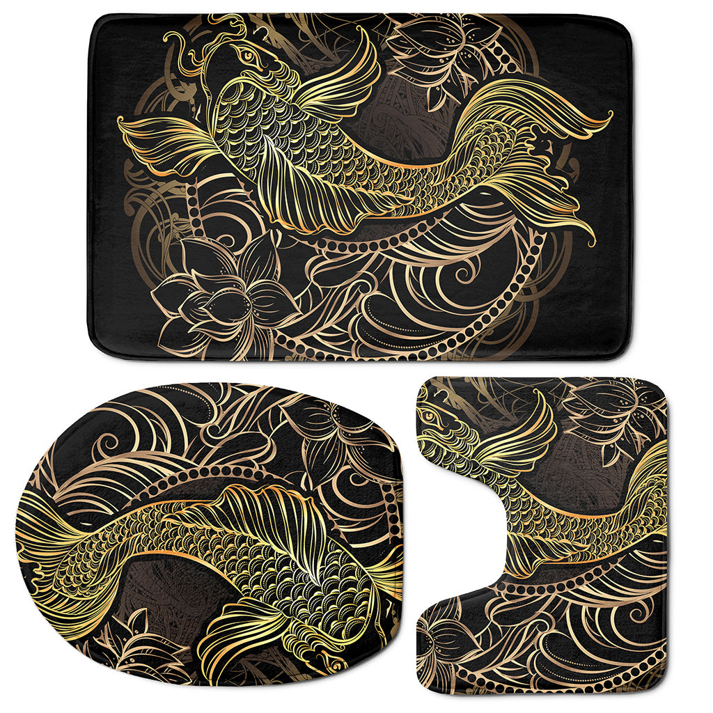 Gold Koi Carp Fish Print 3 Piece Bath Mat Set