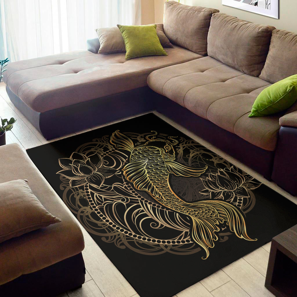 Gold Koi Carp Fish Print Area Rug