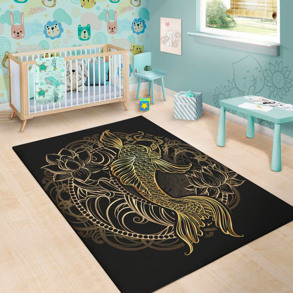 Gold Koi Carp Fish Print Area Rug