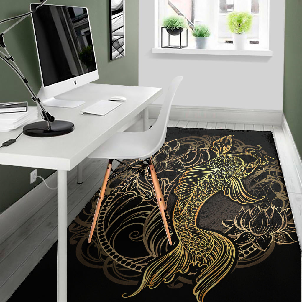 Gold Koi Carp Fish Print Area Rug