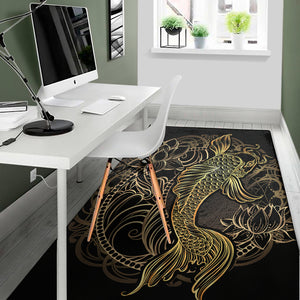 Gold Koi Carp Fish Print Area Rug