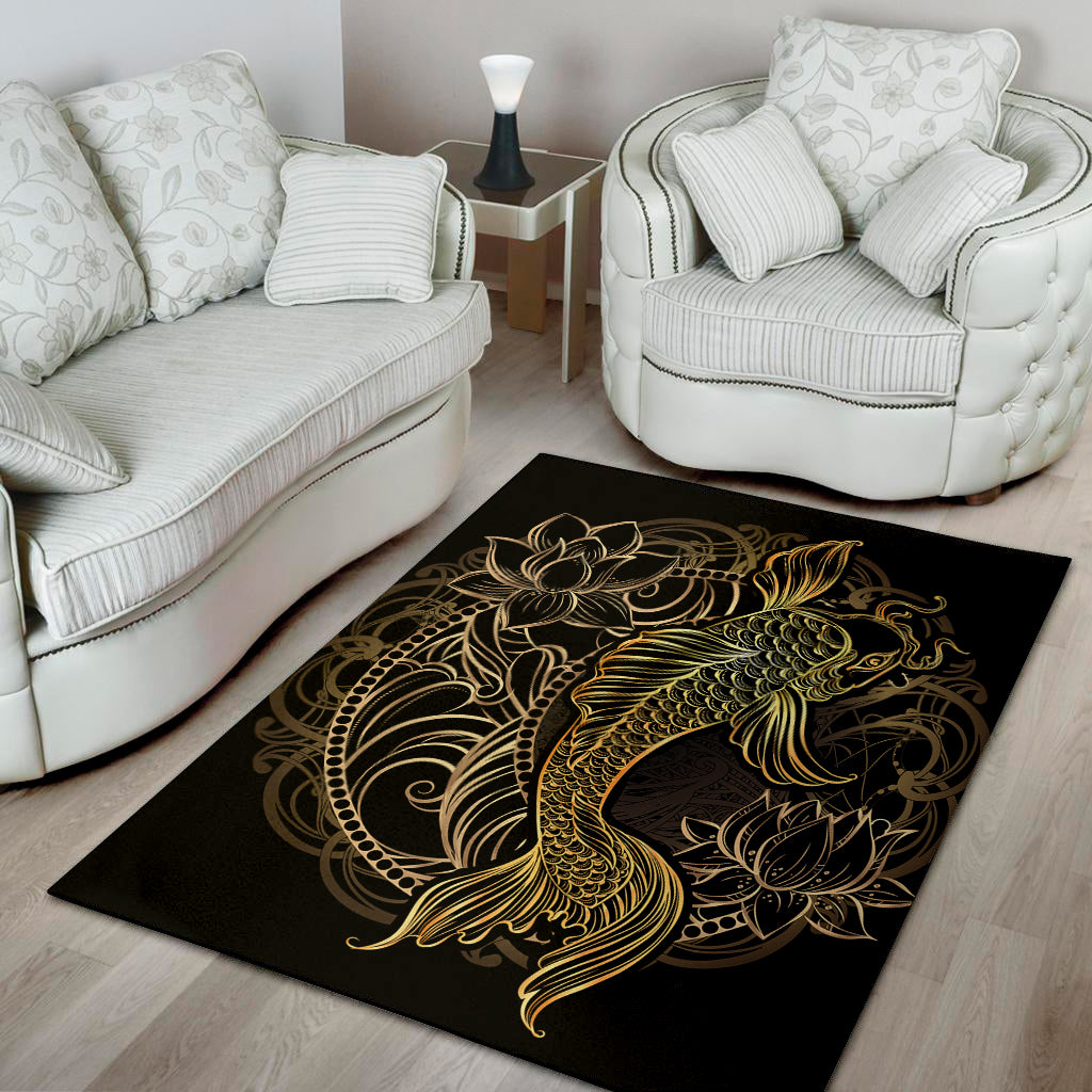 Gold Koi Carp Fish Print Area Rug