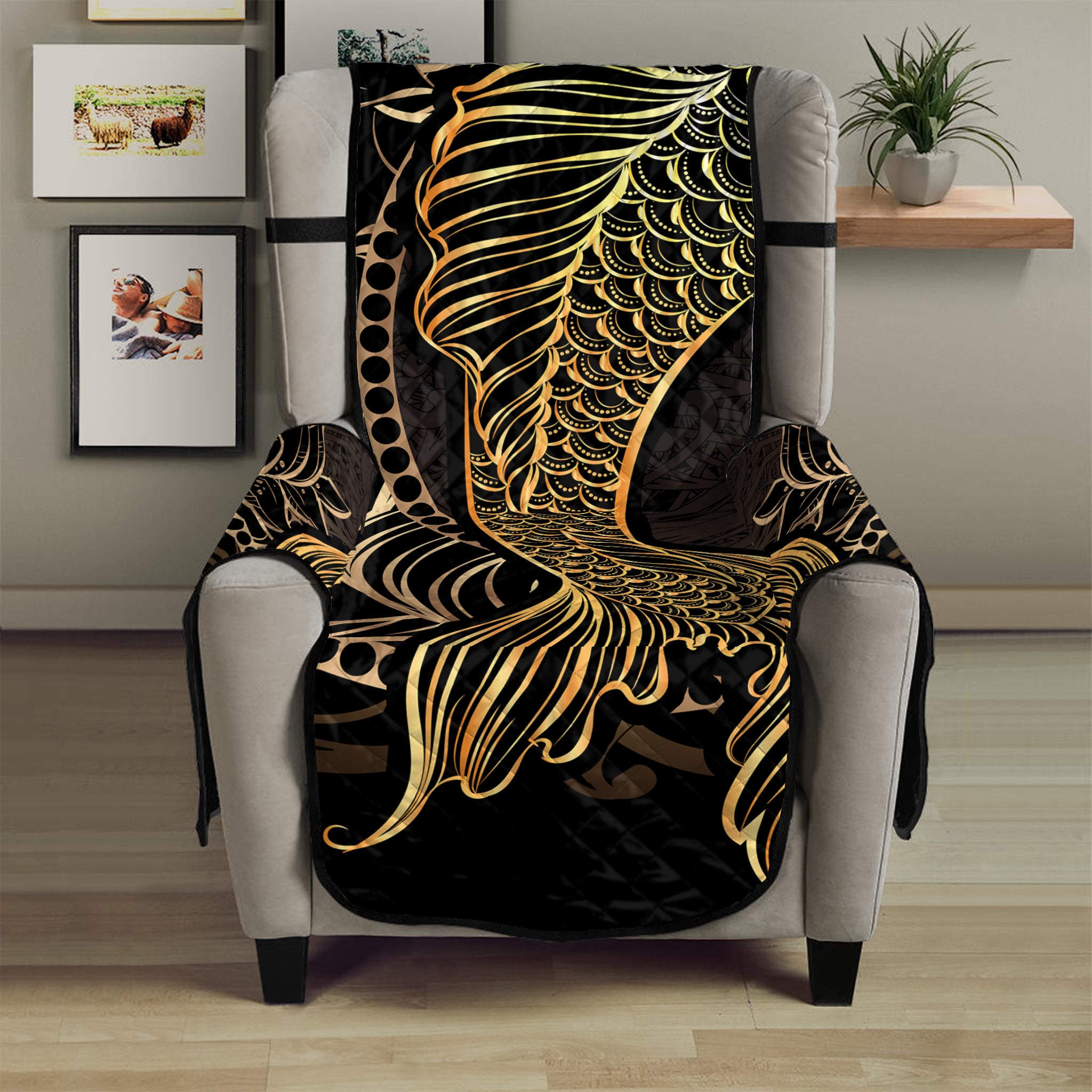 Gold Koi Carp Fish Print Armchair Protector