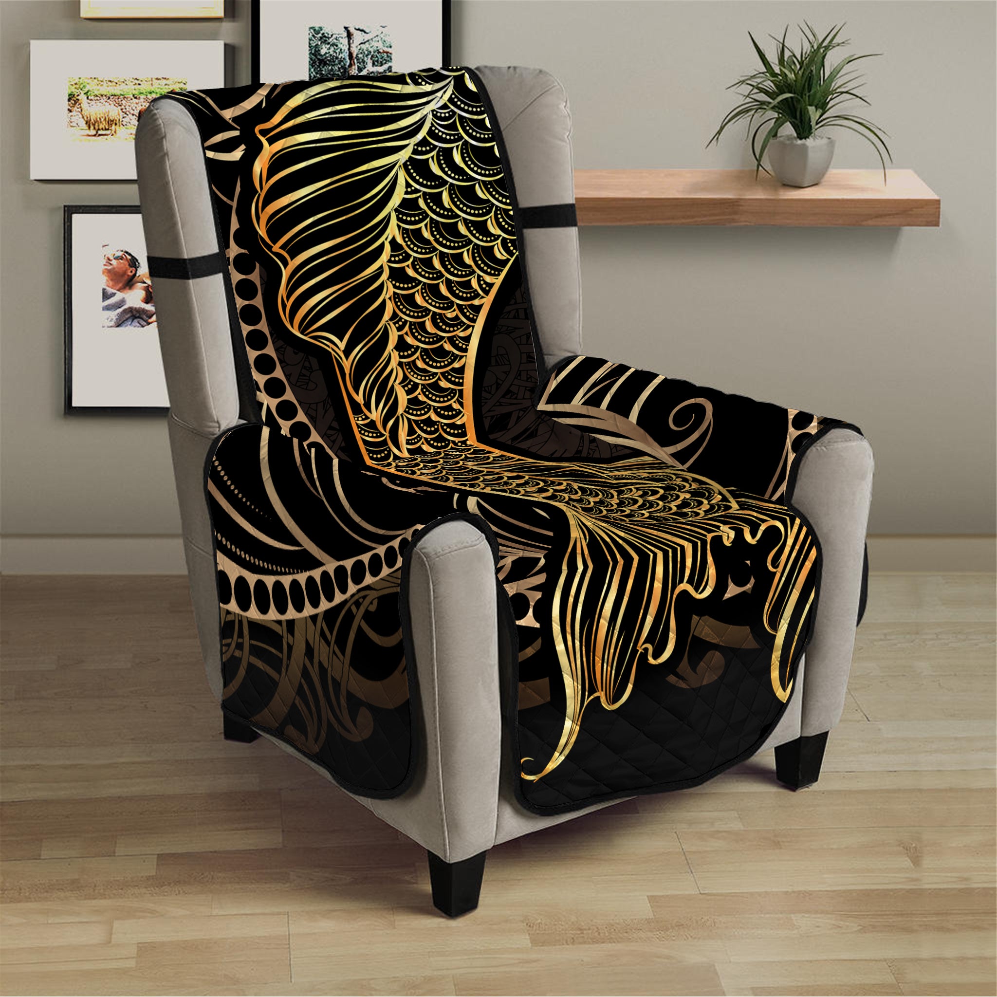 Gold Koi Carp Fish Print Armchair Protector