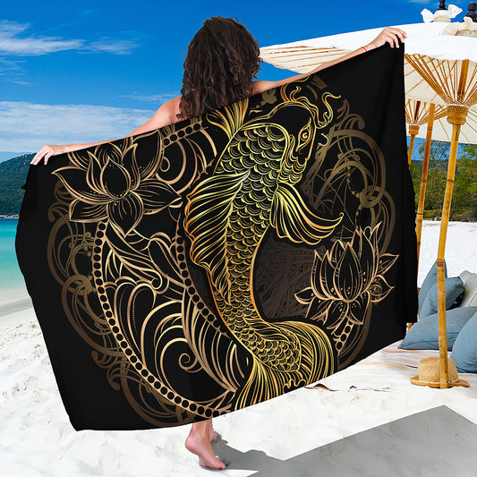 Gold Koi Carp Fish Print Beach Sarong Wrap