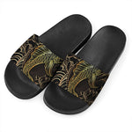Gold Koi Carp Fish Print Black Slide Sandals