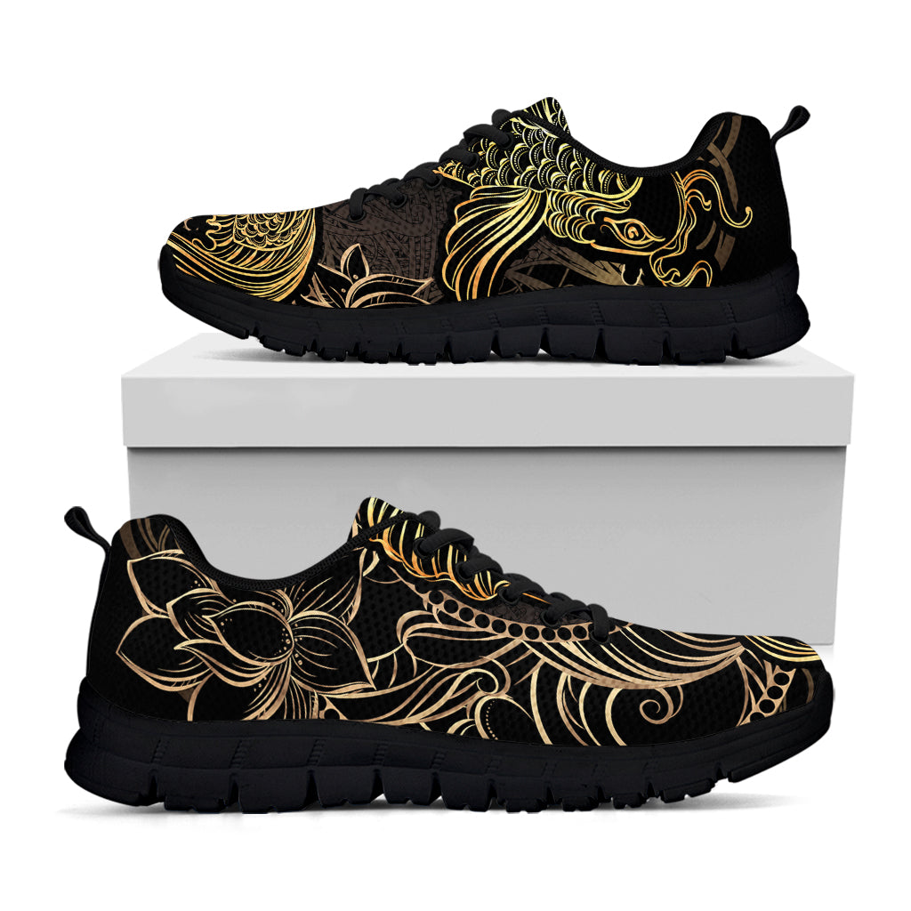 Gold Koi Carp Fish Print Black Sneakers