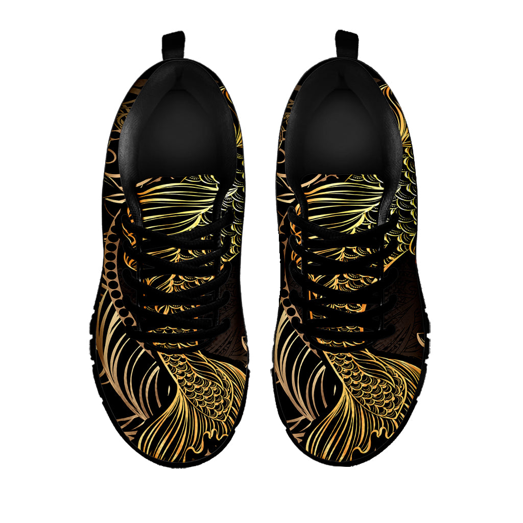 Gold Koi Carp Fish Print Black Sneakers