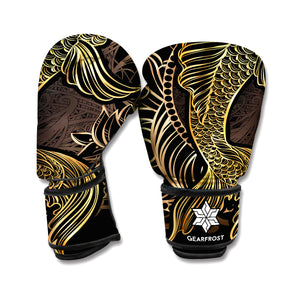 Gold Koi Carp Fish Print Boxing Gloves