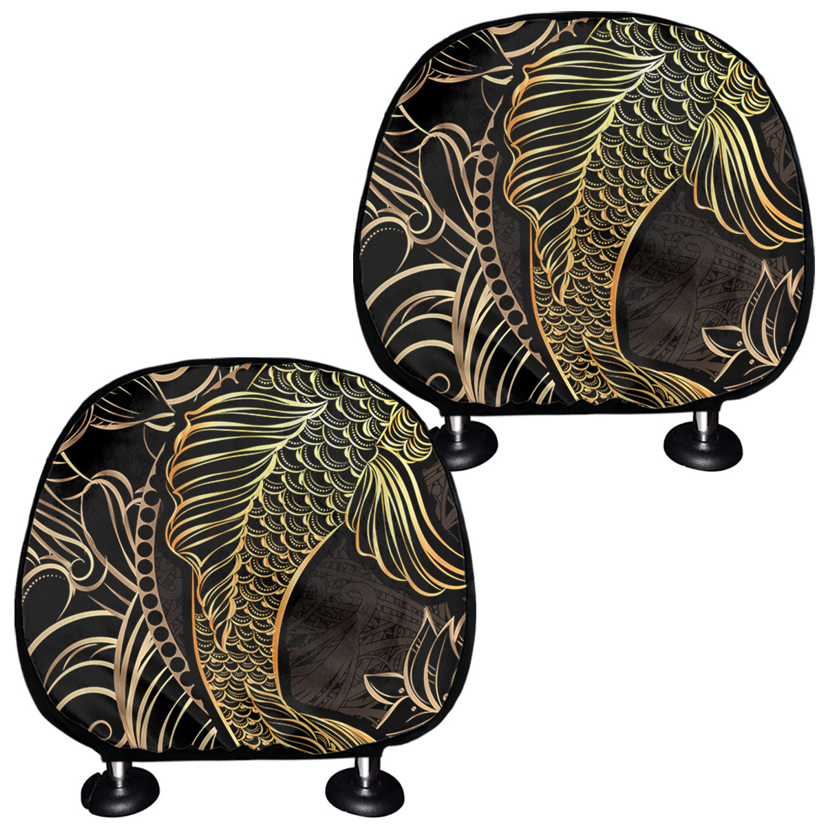Gold Koi Carp Fish Print Car Headrest Covers