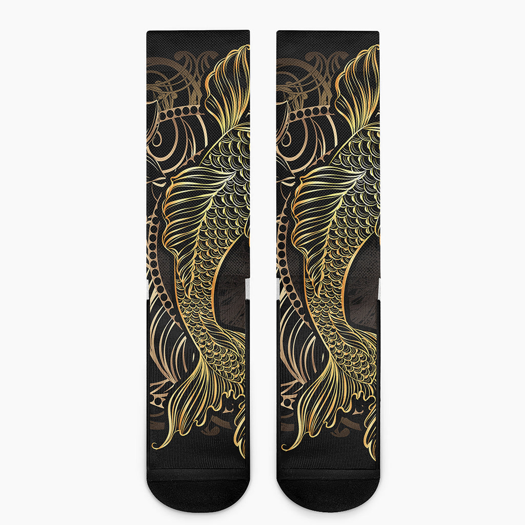 Gold Koi Carp Fish Print Crew Socks