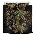 Gold Koi Carp Fish Print Duvet Cover Bedding Set