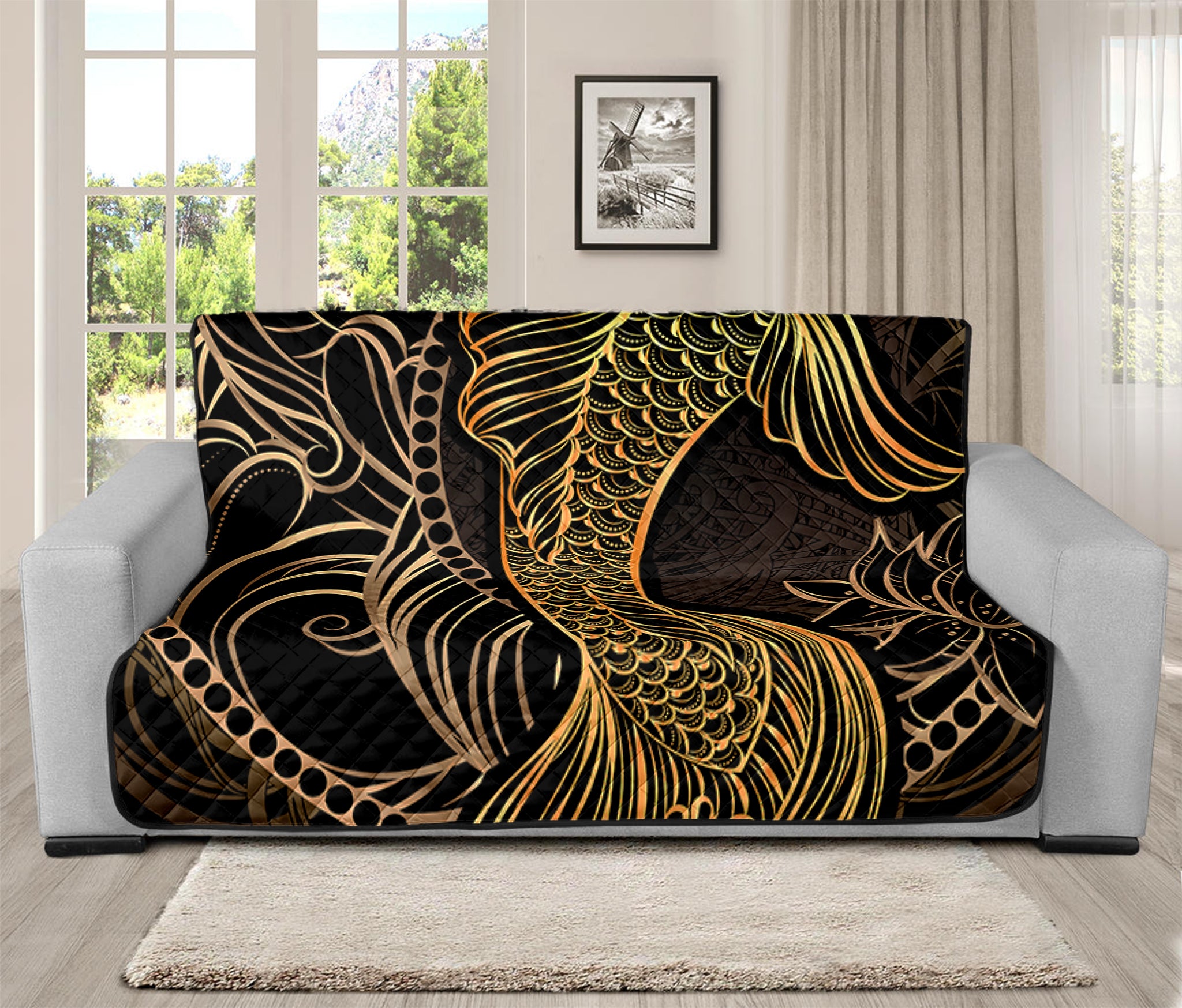 Gold Koi Carp Fish Print Futon Protector