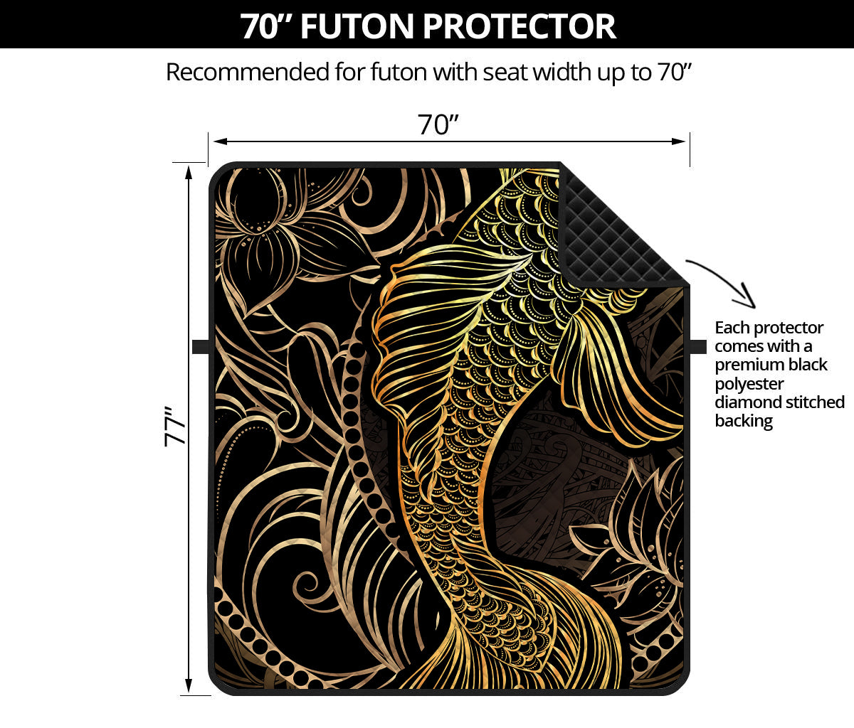 Gold Koi Carp Fish Print Futon Protector