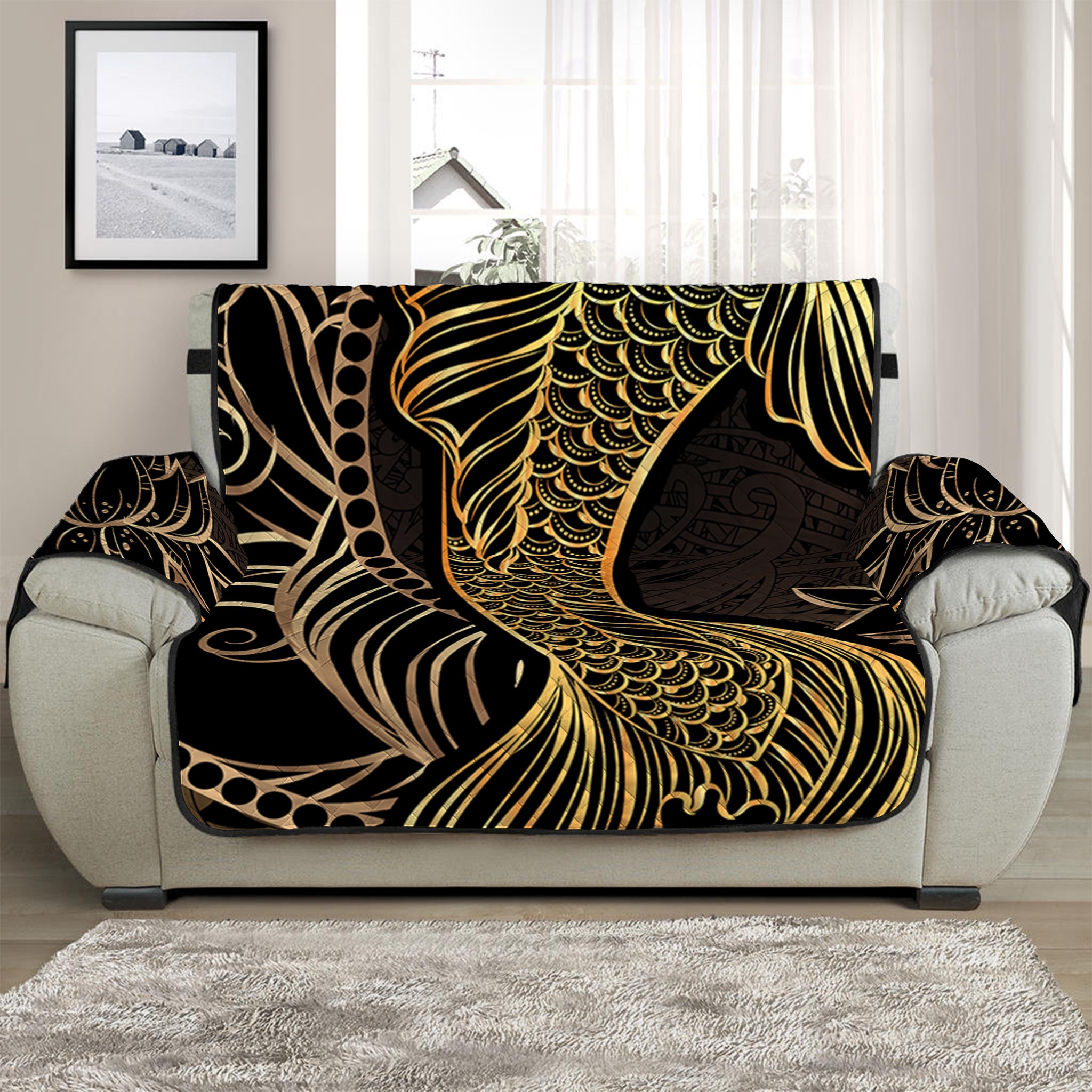 Gold Koi Carp Fish Print Half Sofa Protector