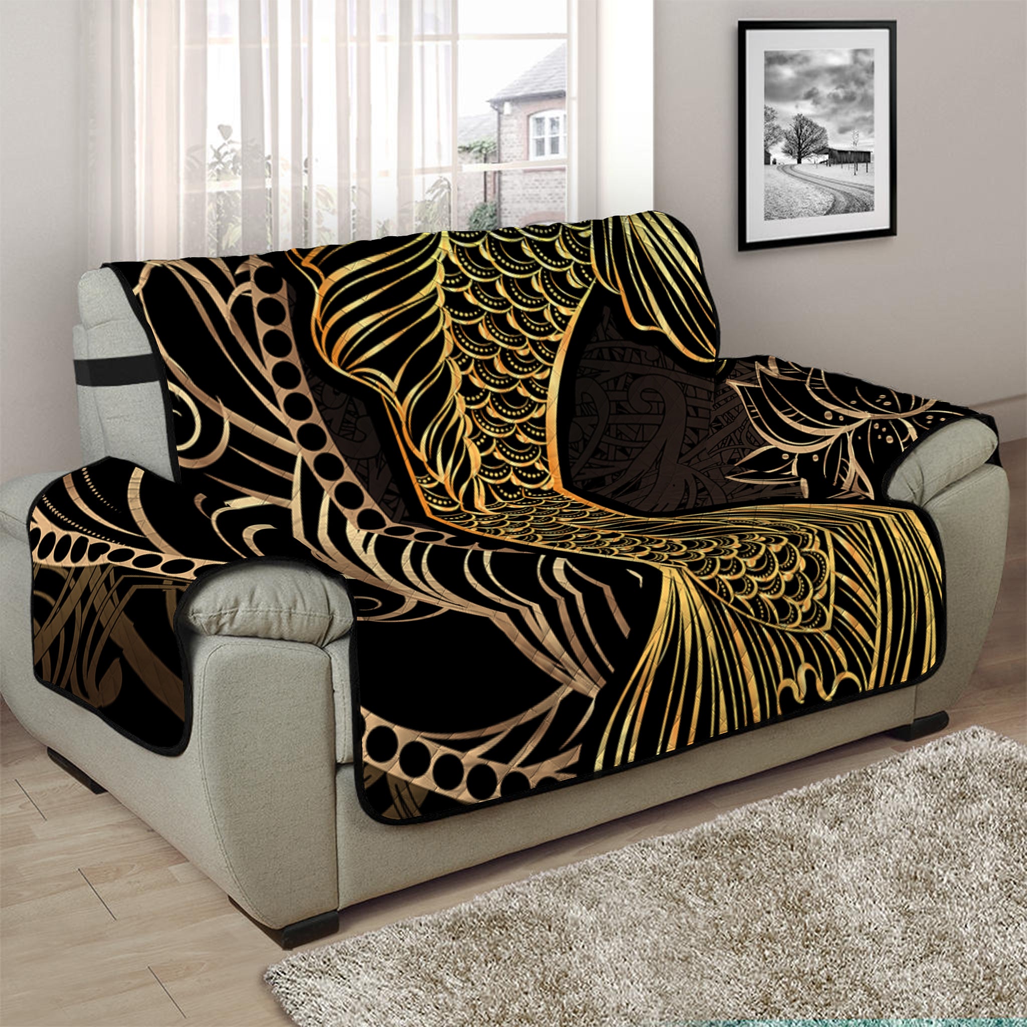 Gold Koi Carp Fish Print Half Sofa Protector