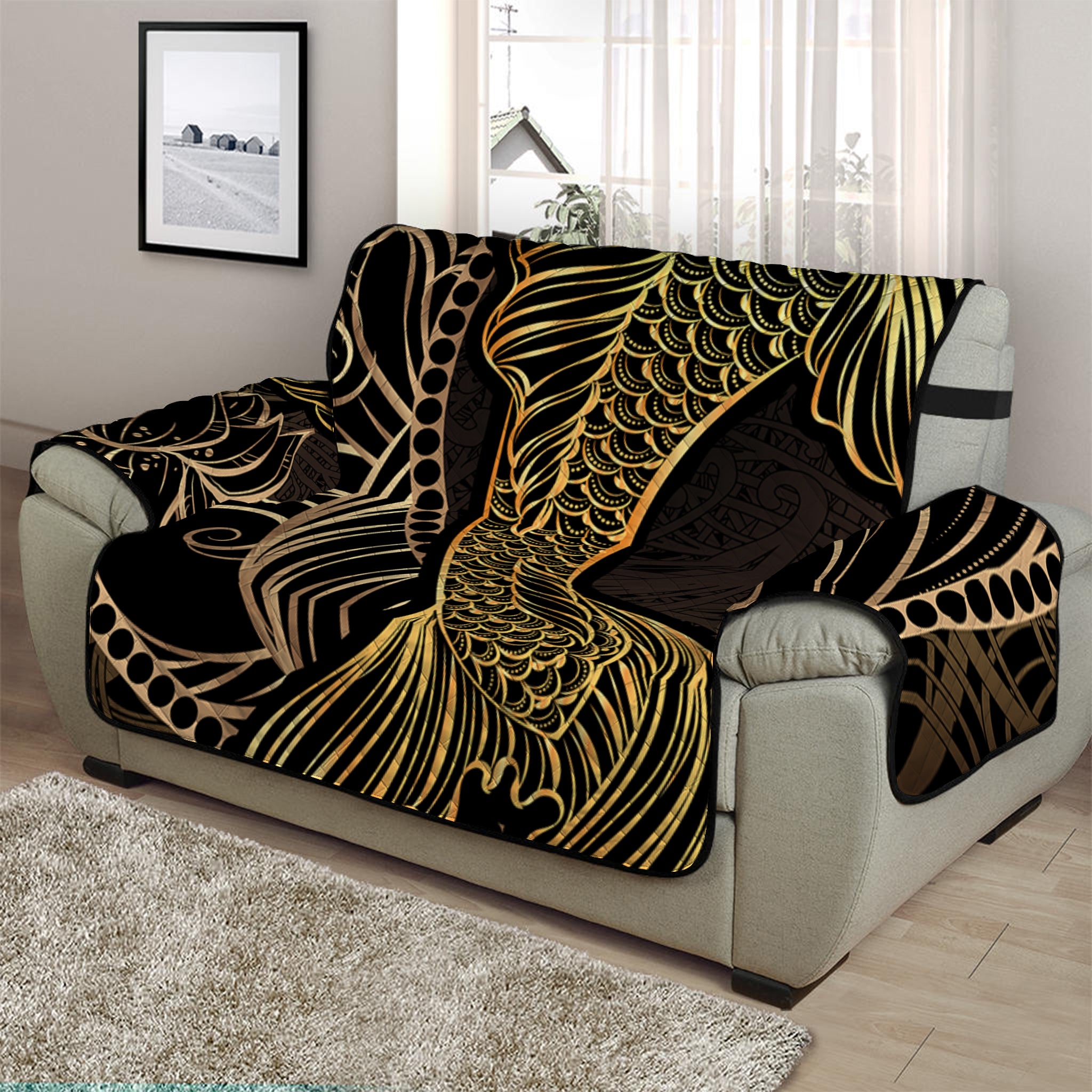 Gold Koi Carp Fish Print Half Sofa Protector