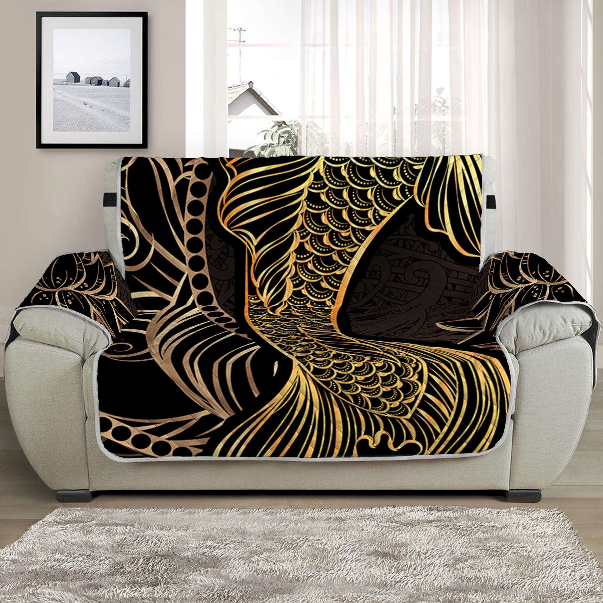 Gold Koi Carp Fish Print Half Sofa Protector