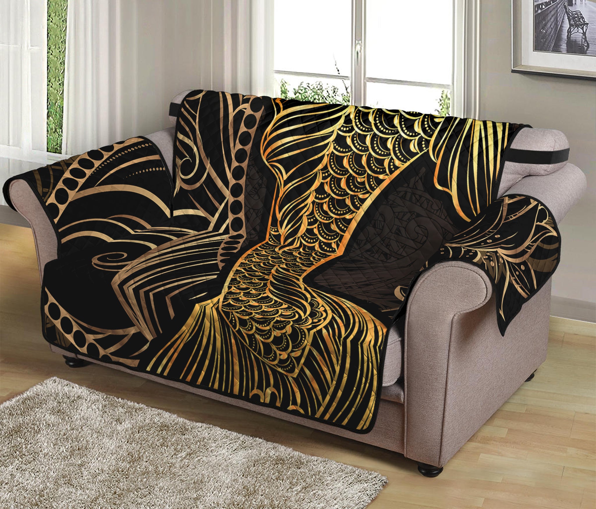 Gold Koi Carp Fish Print Loveseat Protector