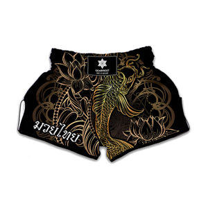 Gold Koi Carp Fish Print Muay Thai Boxing Shorts