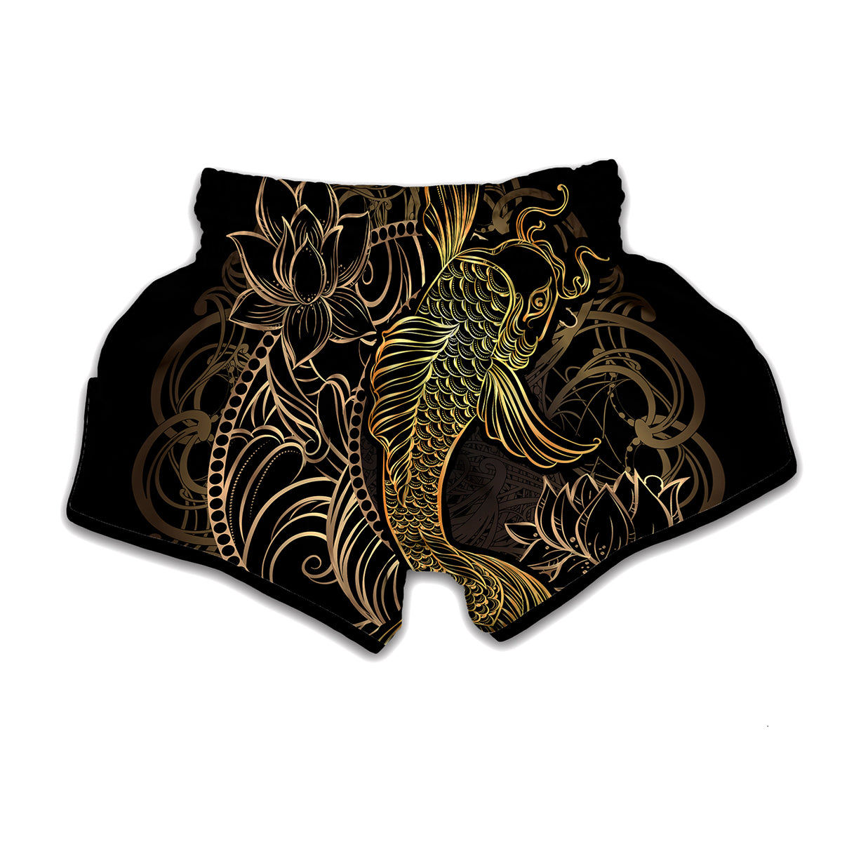 Gold Koi Carp Fish Print Muay Thai Boxing Shorts