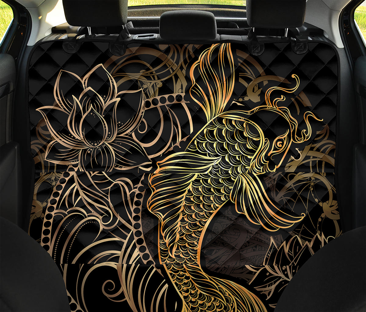 Gold Koi Carp Fish Print Pet Car Back Seat Cover