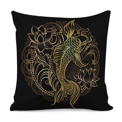 Gold Koi Carp Fish Print Pillow Cover