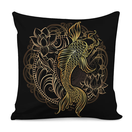 Gold Koi Carp Fish Print Pillow Cover