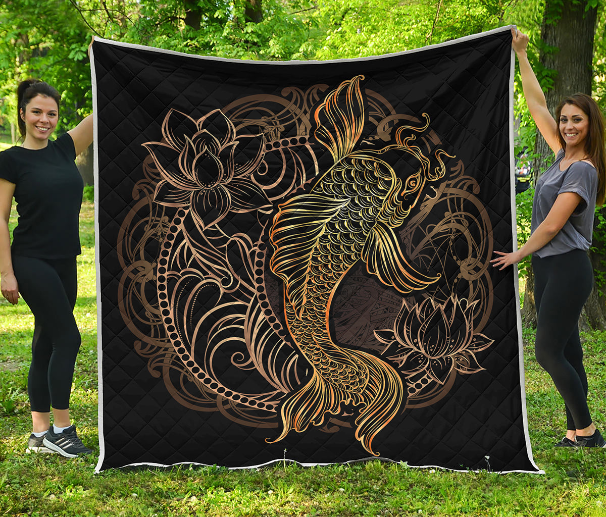 Gold Koi Carp Fish Print Quilt