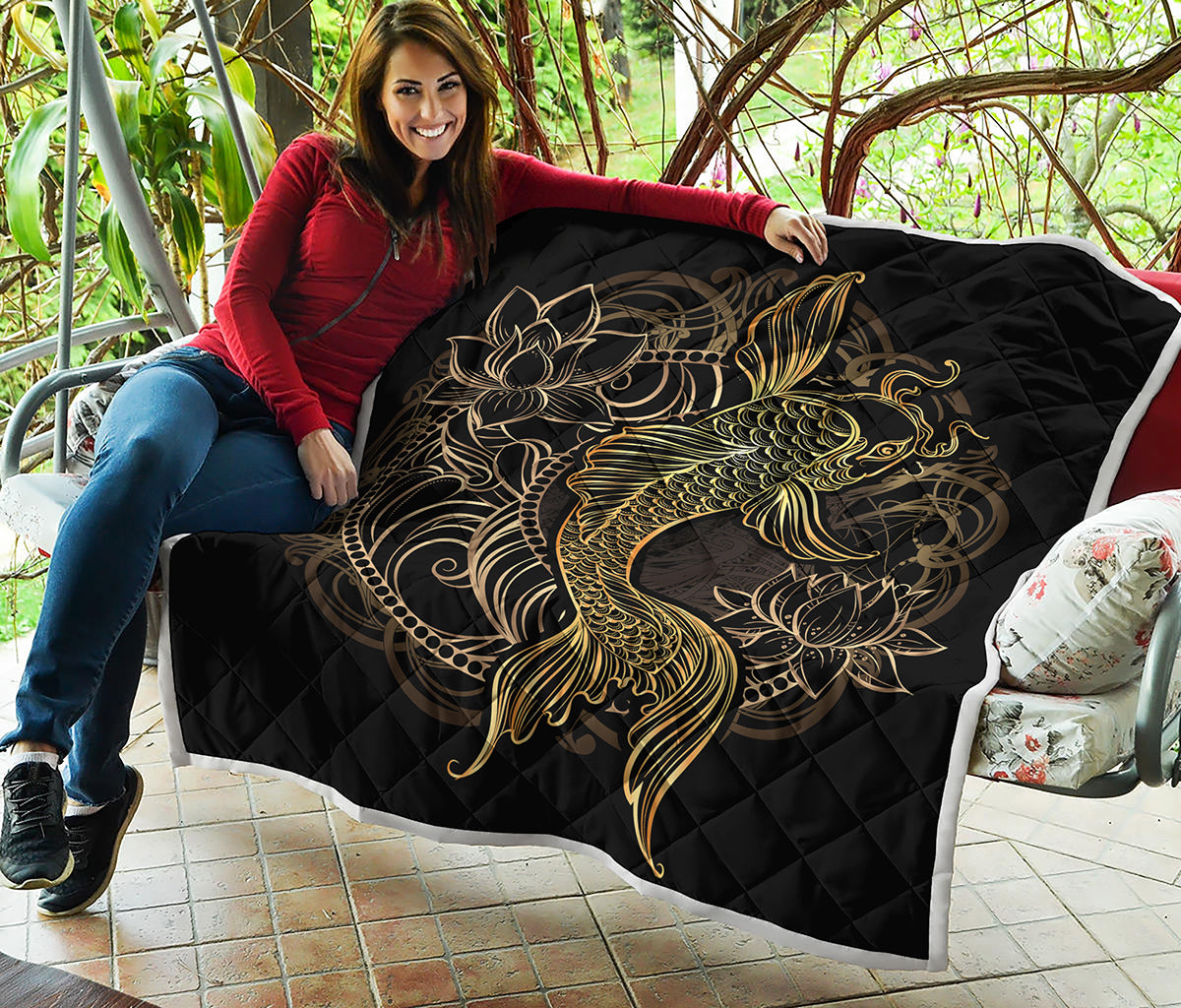 Gold Koi Carp Fish Print Quilt
