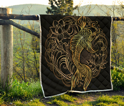 Gold Koi Carp Fish Print Quilt