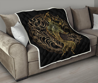 Gold Koi Carp Fish Print Quilt