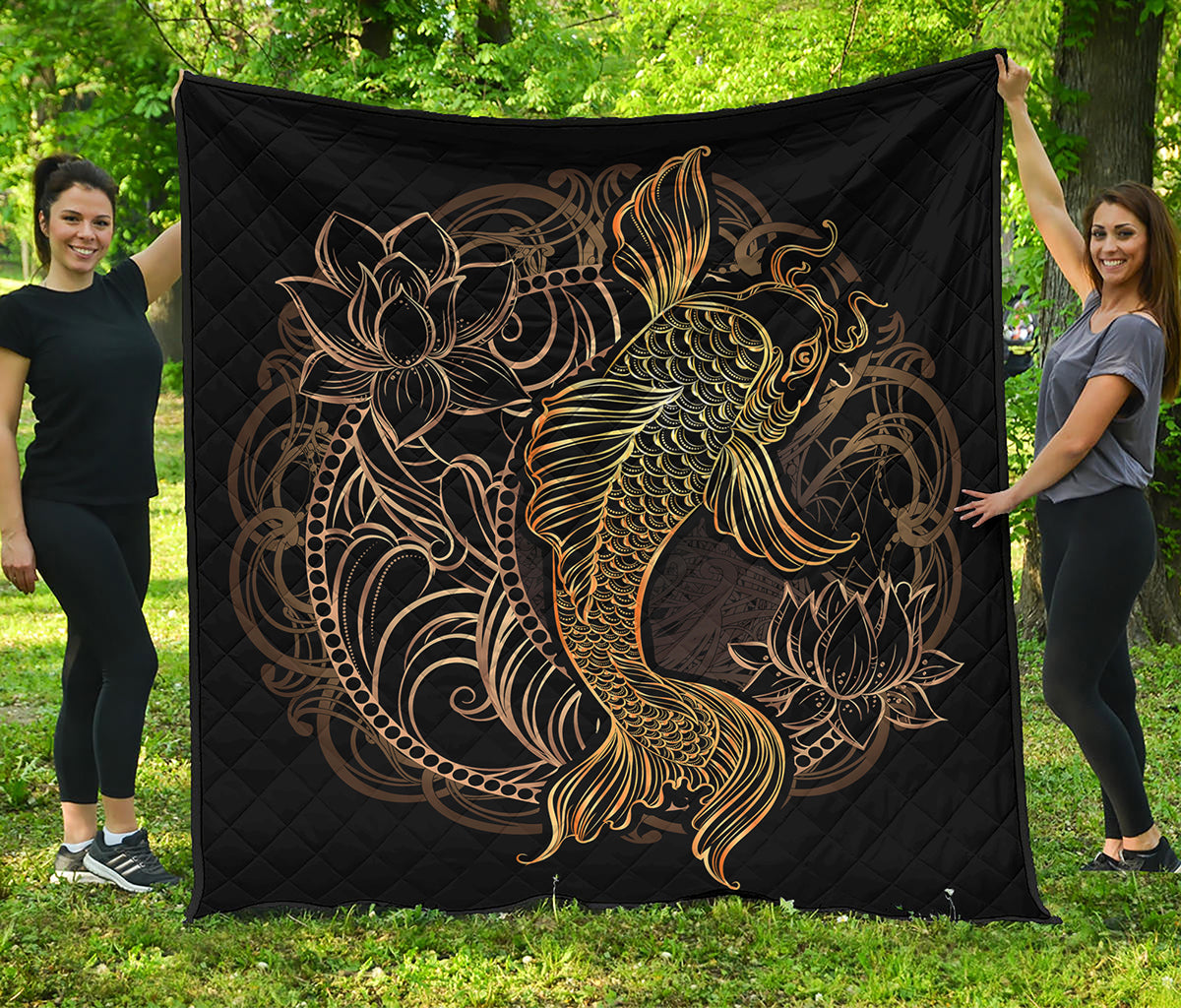 Gold Koi Carp Fish Print Quilt