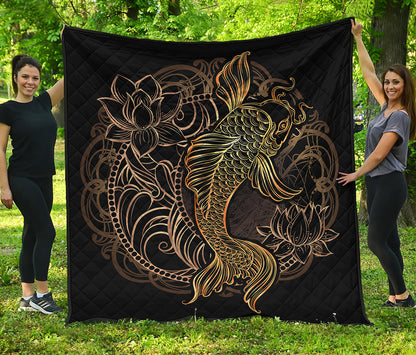 Gold Koi Carp Fish Print Quilt
