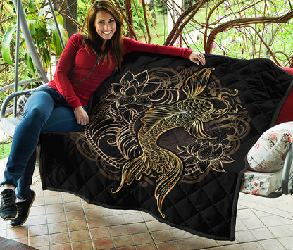 Gold Koi Carp Fish Print Quilt
